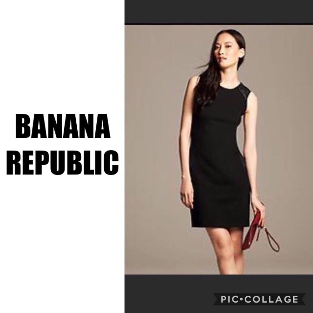Banana Republic Black Faux Leather Trim Sheath SML